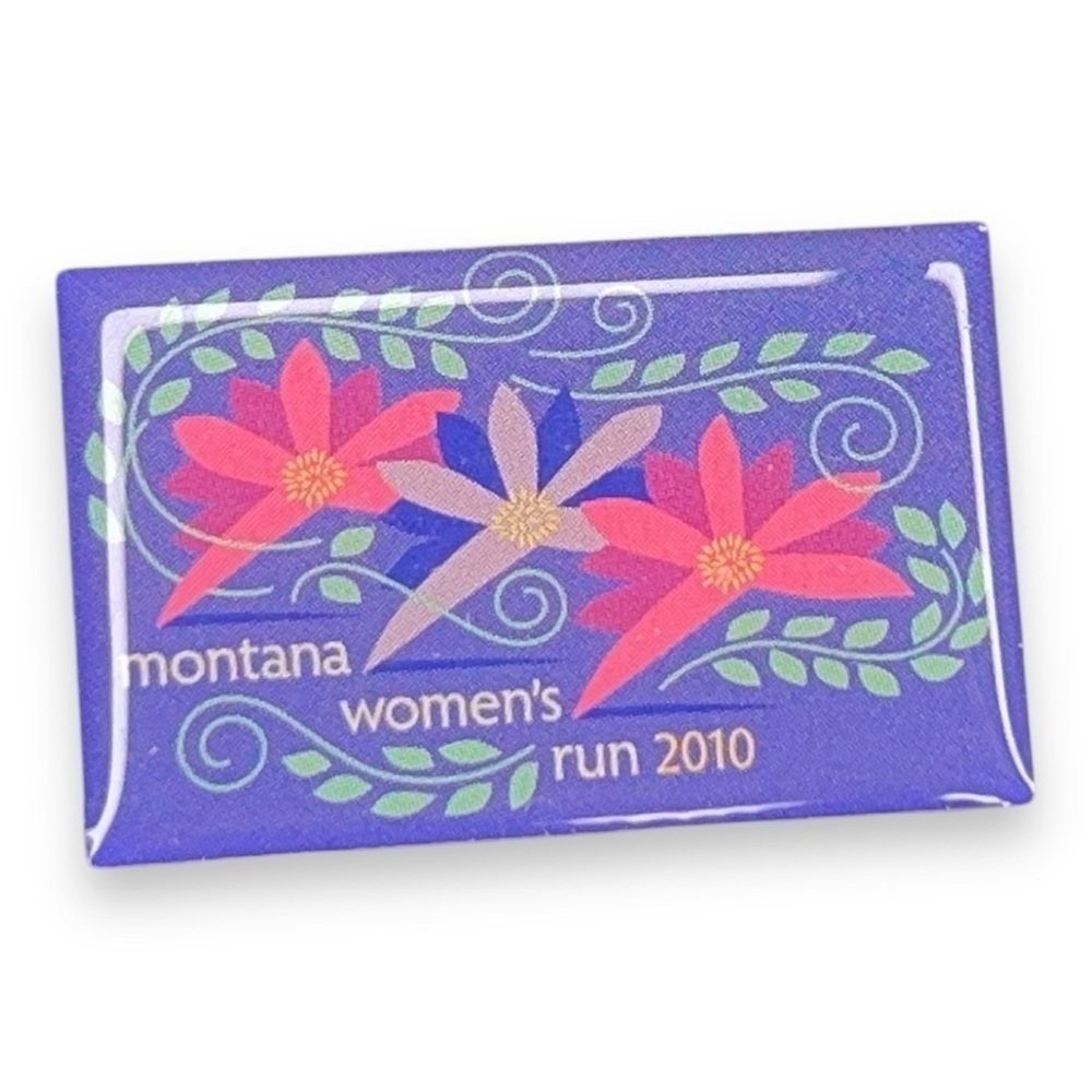 2010 MONTANA WOMENS RUN PIN COLLECTIBLE FLORAL ENAMEL PURPLE PINK RACE ATHLETIC
